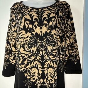 Mlle‎ Gabrielle Black/Tan Paisley Sweater Dress Medium